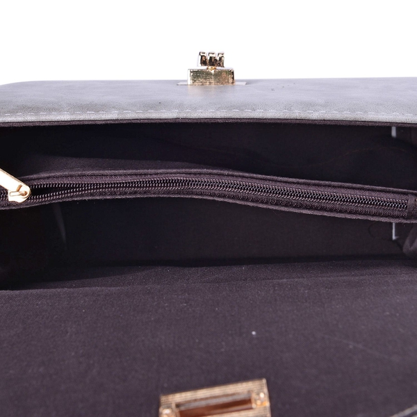 Diamond Pattern Sky Grey Colour Handbag with Chain Strap (Size 22.5x17x8.5 Cm)