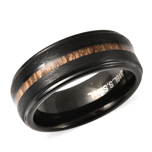 Acacia Wood Tungsten Band Ring in Black Tone