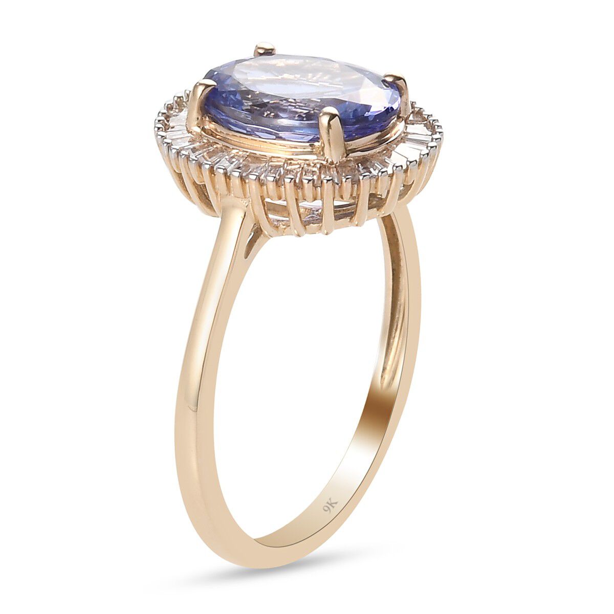 9K Yellow Gold AAA Tanzanite and Diamond Halo Ring 2.750 Ct.