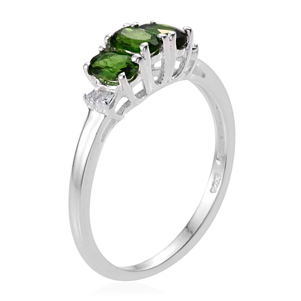 Chrome Diopside (Ovl), Diamond Ring in Sterling Silver 0.750 Ct.