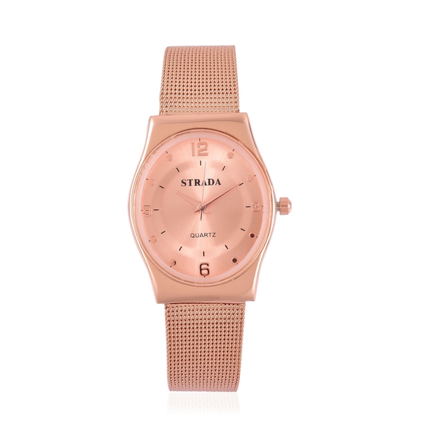 STRADA Japanese Movement Rose Dial Water Resistant Watch in Rose Gold Tone with Stainless Steel Back