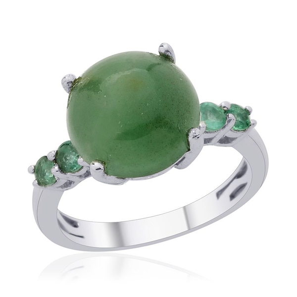 Emerald Quartz (Rnd 4.25 Ct), Kagem Zambian Emerald Ring in Platinum Overlay Sterling Silver 4.500 C