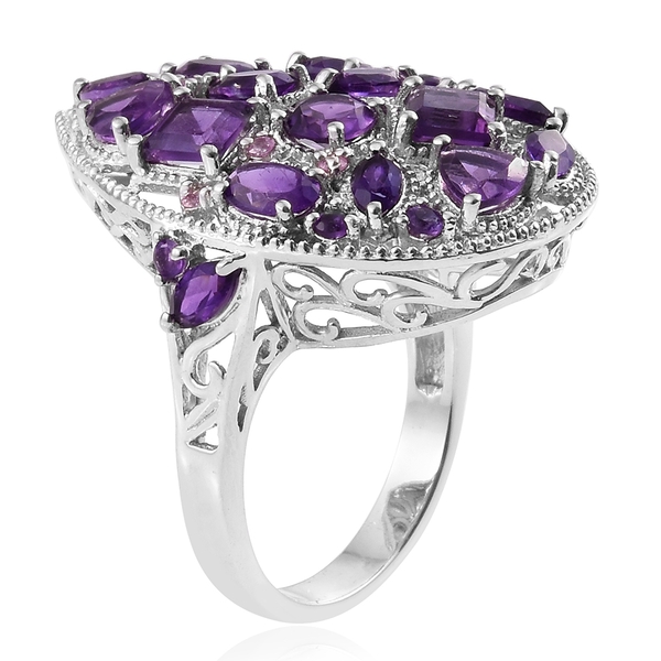 Designer Inspired - Amethyst (Sqr), Pink Sapphire Ring in Platinum Overlay Sterling Silver 7.000 Ct. Silver wt 9.01 Gms.