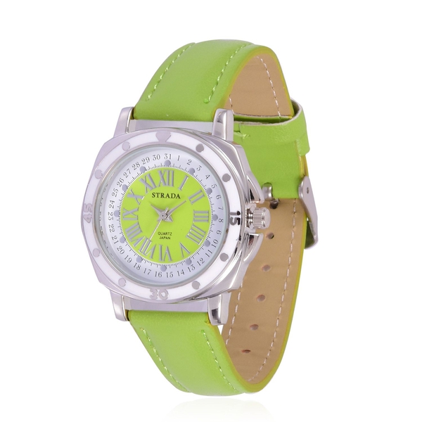 STRADA Japanese Movement Green and White Dial Water Resistant Watch in Silver Tone with Stainless St