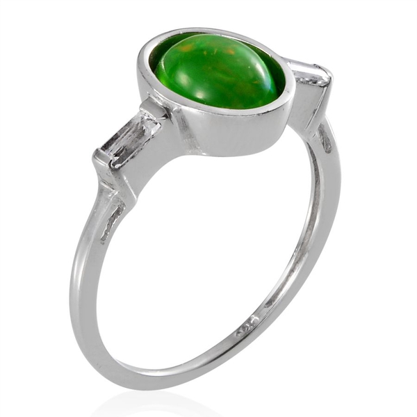 Green Ethiopian Opal (Ovl 1.25 Ct), White Topaz Ring in Platinum Overlay Sterling Silver 1.500 Ct.