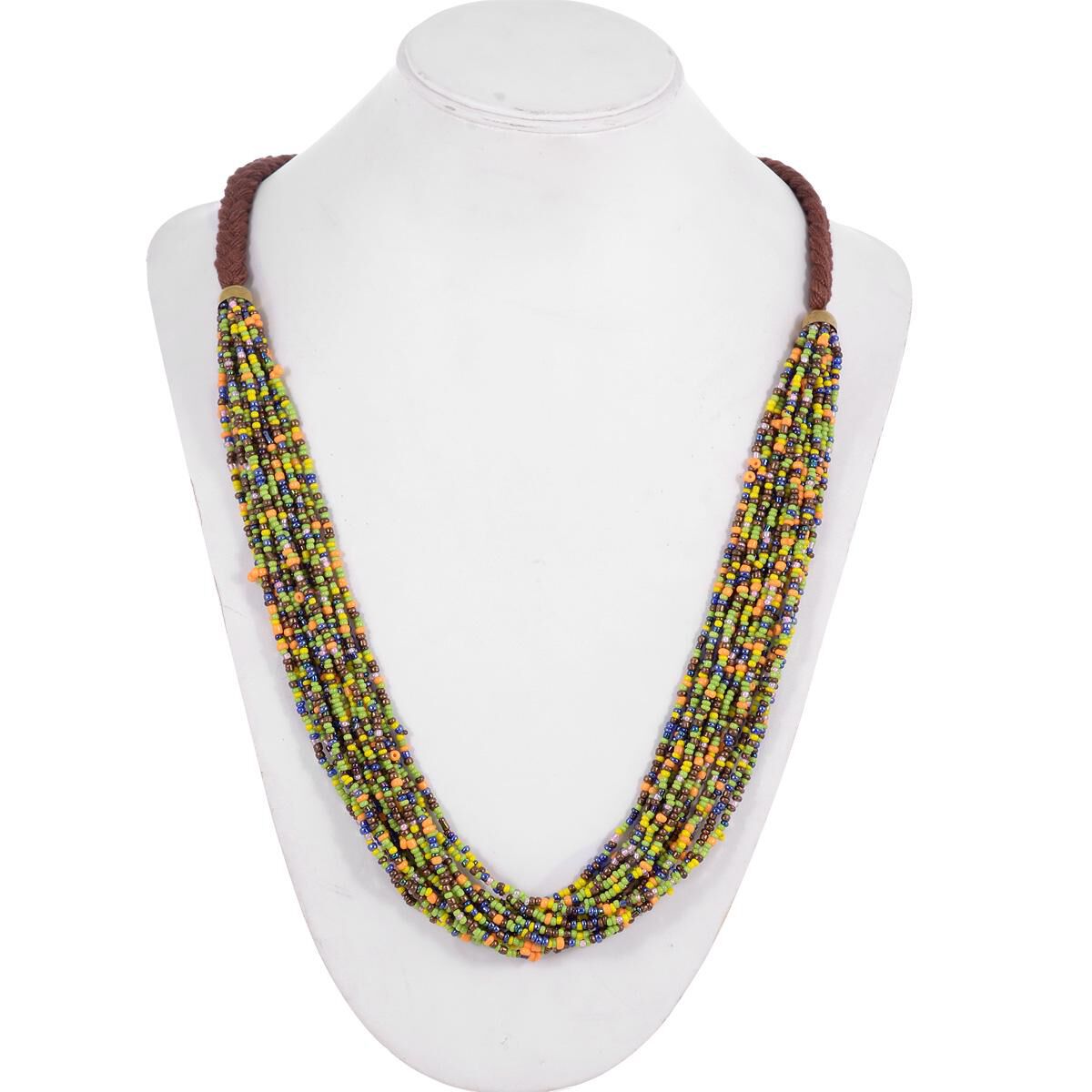 Jewels of India Multi Colour Seed Beads Necklace and Hook Earrings in Gold Tone