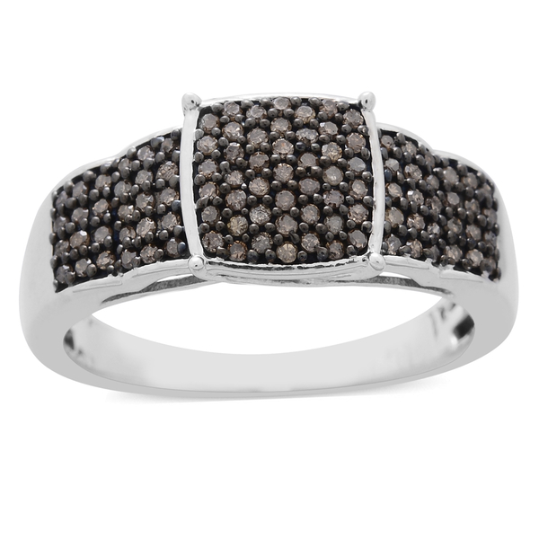 Natural Champagne Diamond (Rnd) Ring in Black Rhodium and Platinum Overlay Sterling Silver 0.500 Ct.