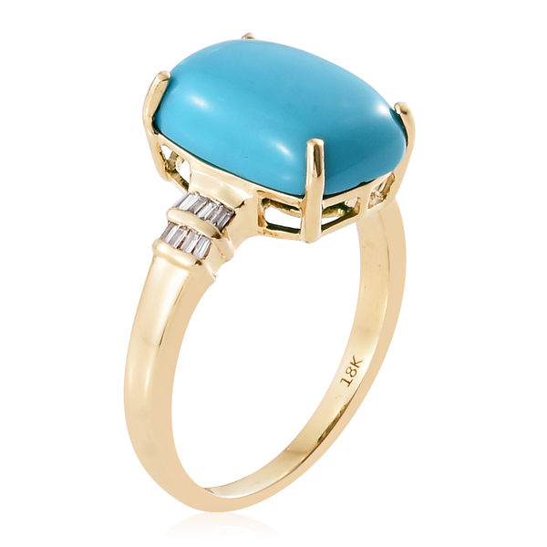 ILIANA 18K Yellow Gold AAA Arizona Sleeping Beauty Turquoise (Cush 5.90 Ct), Diamond (SI/G-H) Ring 6.000 Ct.
