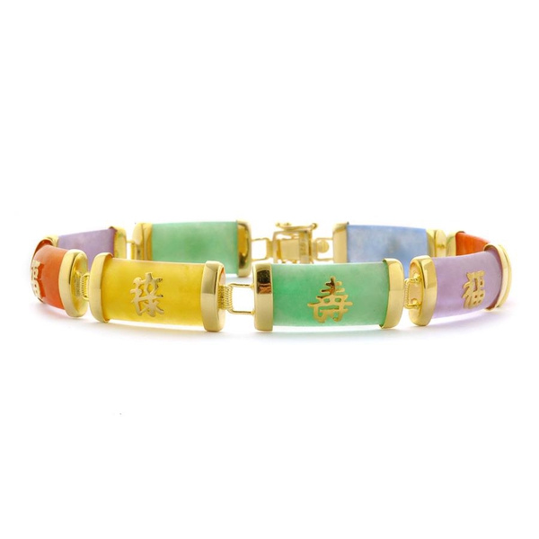 Multi Colour Jade (Bgt) Bracelet in 14K Gold Overlay Sterling Silver (Size 7.5) 40.000 Ct.