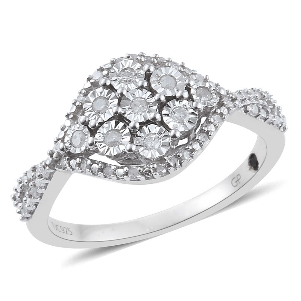 GP Diamond Dream (Rnd), Kanchanaburi Blue Sapphire Ring in Platinum Overlay Sterling Silver 0.270 Ct