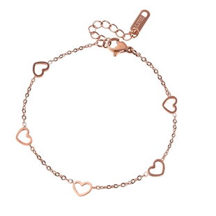 Heart Station Bracelet (Size - 6.5 With 2 Inch Extender) in Rose Gold Tone