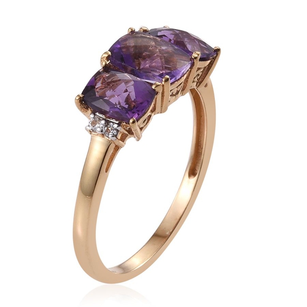 Checkerboard Cut AA Lusaka Amethyst (Cush 1.20 Ct), White Topaz Ring in 14K Gold Overlay Sterling Silver 2.750 Ct.