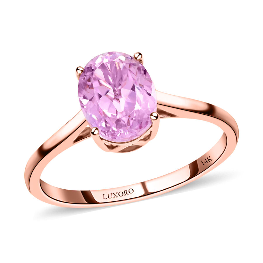 Certified and Appraised 14K Rose Gold AAA Martha Rocha Kunzite Solitaire Ring 2.70 Ct