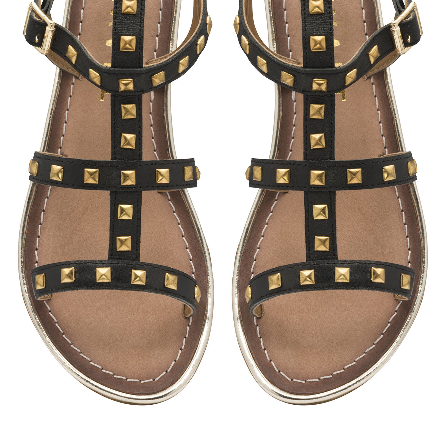 Ravel leather gladiator sandal with stud detailing and double strap ankle fastening.