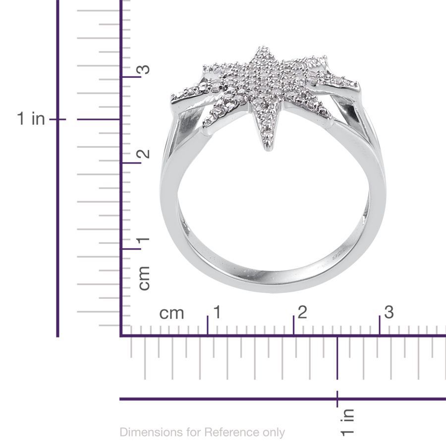 Diamond Star Silver Ring 0.33 Carat in Platinum Overlay.