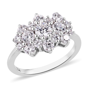 J Francis Made with Finest CZ Cluster Ring in Platinum Plated Sterling Silver