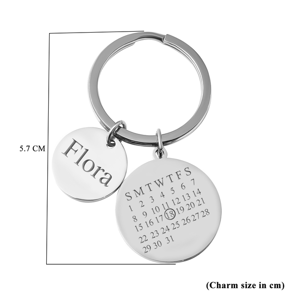 Personalised Engravable Disc Charm 31 Days Calendar Key Chain in Silver Tone