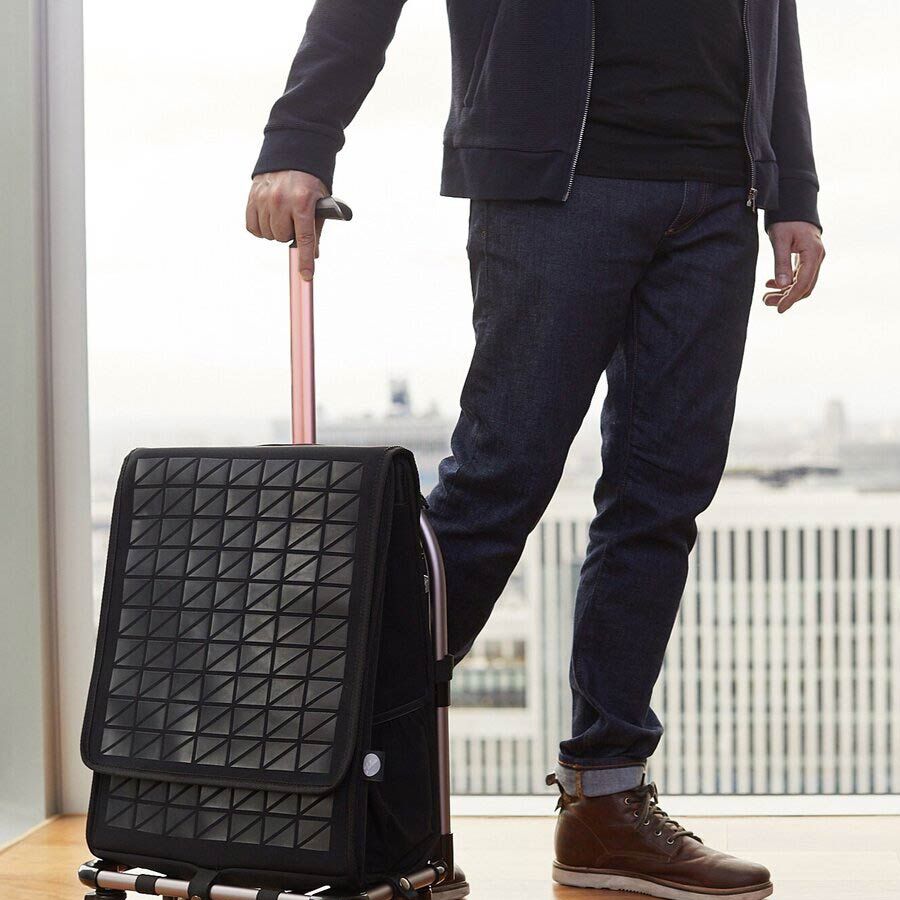 FARINO Unique Top-Loading Bag On 360 Rollerblade Spinner Wheel in Black and Rose Gold