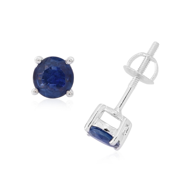 ILIANA 18K W Gold Kanchanaburi Blue Sapphire (Rnd) Stud Earrings (with Screw Back) 1.250 Ct.