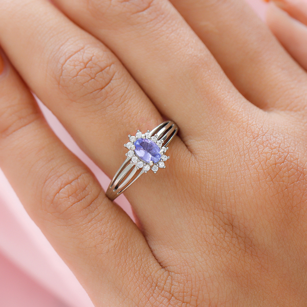Premium Tanzanite and Natural Cambodian Zircon Ring in Sterling Silver