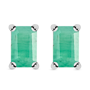 Socoto Emerald Stud Earrings (with Push Back) in Sterling Silver