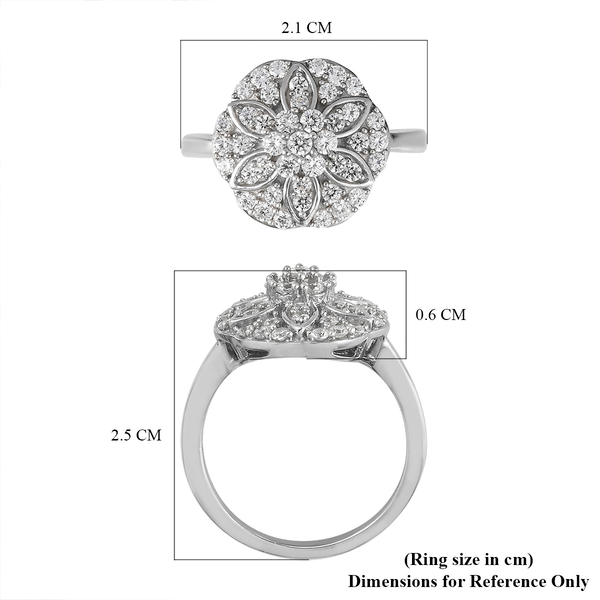 Lustro Stella Platinum Overlay Sterling Silver Floral Ring Made with Finest CZ 1.38 Ct.