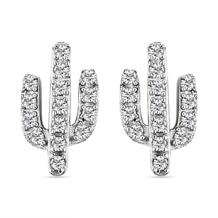 Diamond Cactus Stud Earrings (With Push Back) in Platinum Overlay Sterling Silver