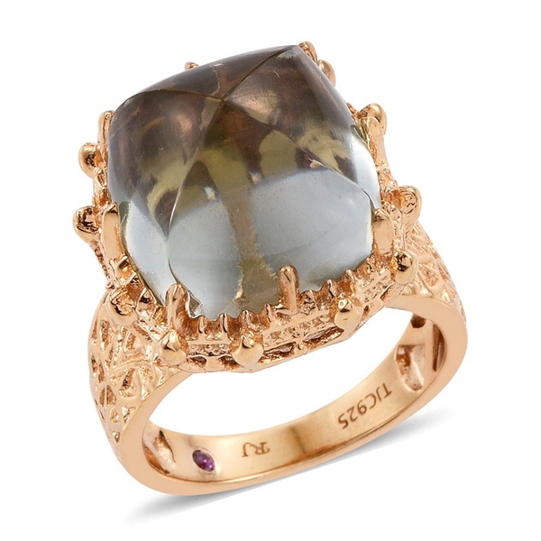 Royal Jaipur Green Amethyst (Cush 16.50 Ct), Ruby Ring in 14K Gold Overlay Sterling Silver 16.530 Ct