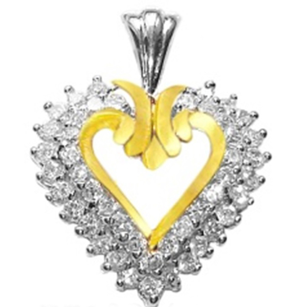 ELANZA AAA Simulated Diamond (Rnd) Heart Pendant in Yellow Gold and Rhodium Plated Sterling Silver