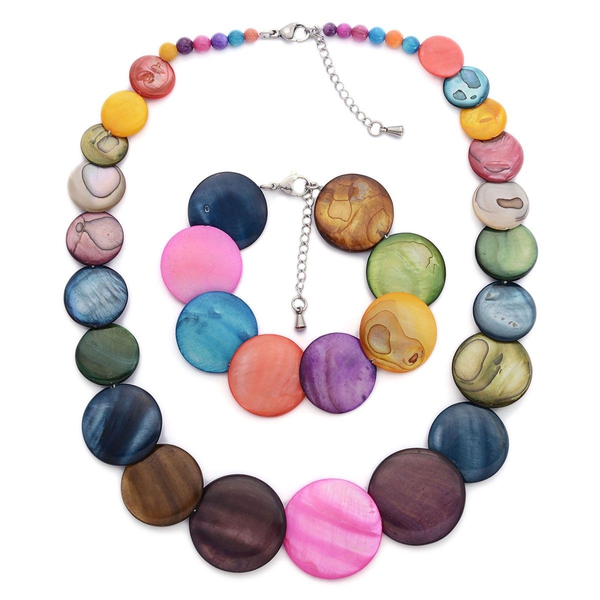 Multi Colour Shell Necklace (Size 18 with 2 inch Extender) and Bracelet (Size 8 with 1 inch Extender