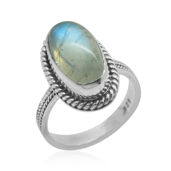 Royal Bali Collection Rainbow Moonstone (Ovl) Solitaire Ring in Sterling Silver 6.410 Ct.