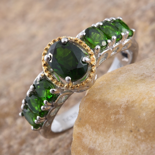 GP Chrome Diopside (Ovl), Blue Sapphire Ring in Platinum and Yellow Gold Overlay Sterling Silver 2.250 Ct.