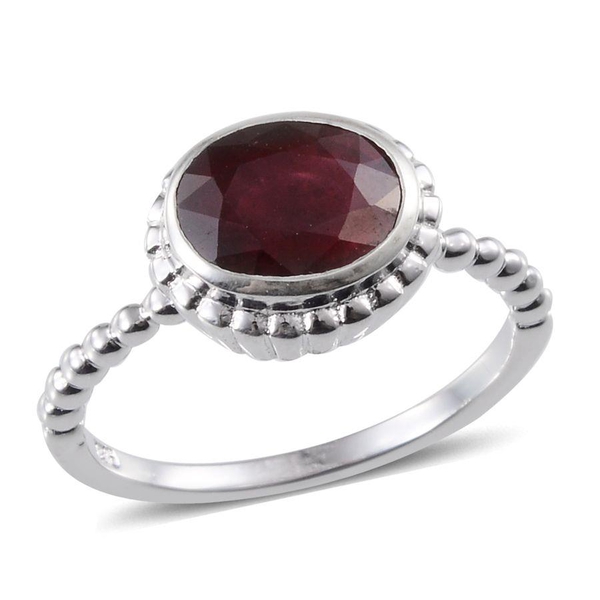 African Ruby (Ovl) Solitaire Ring in Platinum Overlay Sterling Silver 2.000 Ct.