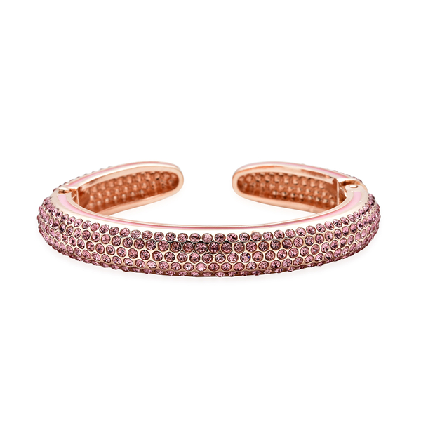Pink Austrian Crystal Cuff Bangle (Size 7) Enamelled in Rose Gold Tone