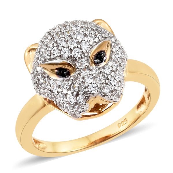 J Francis - 14K Gold Overlay Sterling Silver (Rnd) Leopard Ring Made with Finest CZ and Boi Ploi Bla