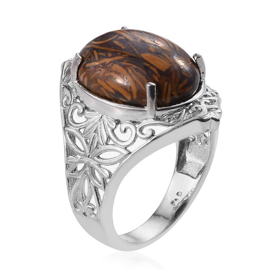 Rare Natural Rajasthan Origin Script Stone (Ovl) Ring in ION Plated Platinum Bond 11.500 Ct.