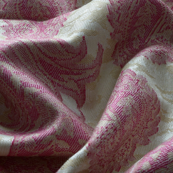 Pink Colour Jacquard Print White Shawl (Size 200x70 Cm)
