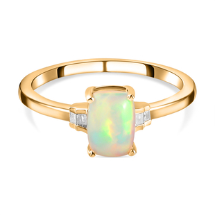 Ethiopian Welo Opal and Diamond Ring in Vermeil Yellow Gold Sterling Silver
