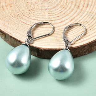 Blue Shell Pearl Lever Back Earrings in Rhodium Overlay Sterling Silver