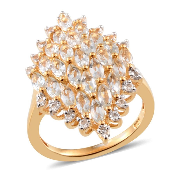 Espirito Santo Aquamarine (Mrq), White Topaz Cluster Ring in 14K Gold Overlay Sterling Silver 2.000 