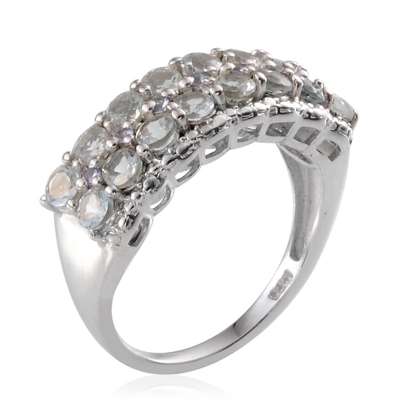 Espirito Santo Aquamarine (Rnd), Tanzanite Ring in Platinum Overlay Sterling Silver 1.850 Ct.