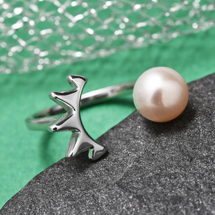 Sundays Child - Freshwater Pearl Adjustable Ring in Platinum Overlay Sterling Silver
