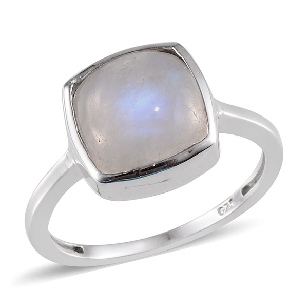 Rainbow Moonstone (Cush 5.25 Ct) Solitaire Ring in Platinum Overlay Sterling Silver 5.250 Ct.