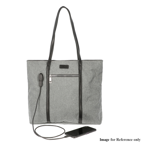 Multi Purpose Zipper Closure Tote Bag (40x13x35cm) with Wristlet (20x12cm) and Power Bank - Grey