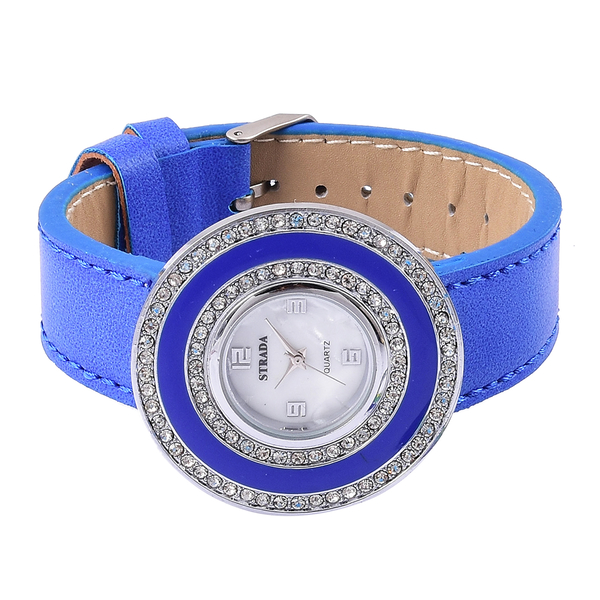 Time Piece Pick Of the Show Deal - STRADA Japanese Movement Mother of Pearl Watch With Interchangeable Bezels - Blue Strap