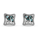 Blue and White Diamond (Bgt) Stud Earrings (With Push Back) in Platinum Overlay Sterling Silver 0.06