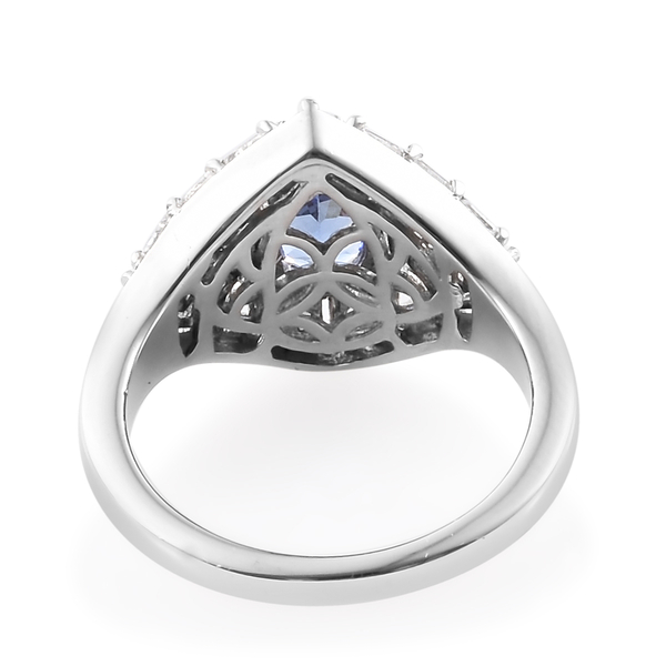 Tanzanite (Pear), White Topaz Ring in Platinum Overlay Sterling Silver 1.500 Ct.