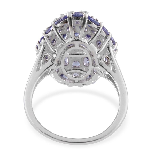Tanzanite (Ovl) Cluster Ring in Platinum Overlay Sterling Silver 5.600 Ct.