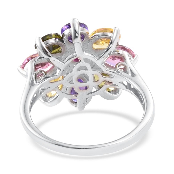 AAA Simulated Ruby (Rnd), Simulated Citrine, Simulated Peridot, Simulated Pink Sapphire and Simulated Tanzanite Floral Ring in ION Plated Platinum Bond