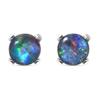 Australian Boulder Opal Stud Earrings (With Push Back) in Platinum Overlay Sterling Silver